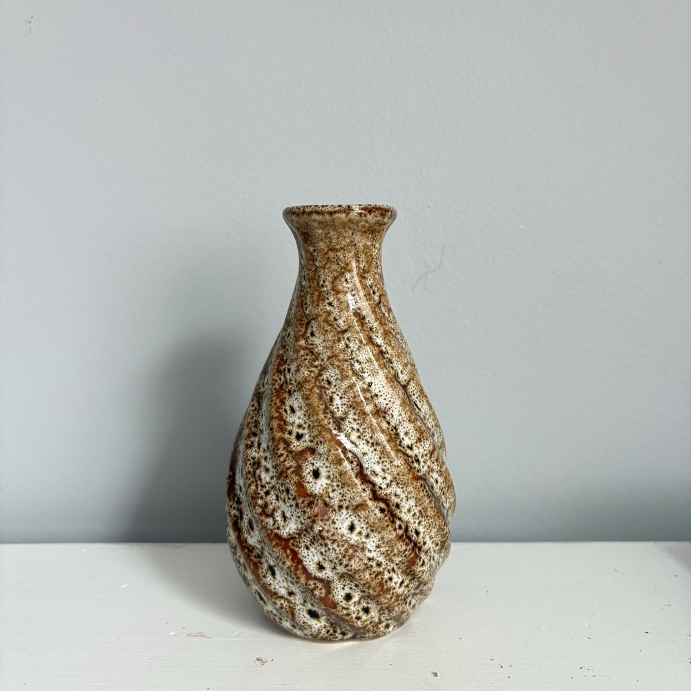 Vintage Pottery Vase Brown Beige Mottled Handmade Rustic Speckled Neutral - Picture 4 of 9